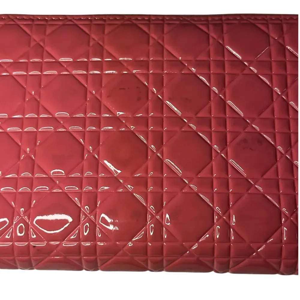 Dior Pink Patent Leather Cannage Quilted Zip Around Wallet 2016